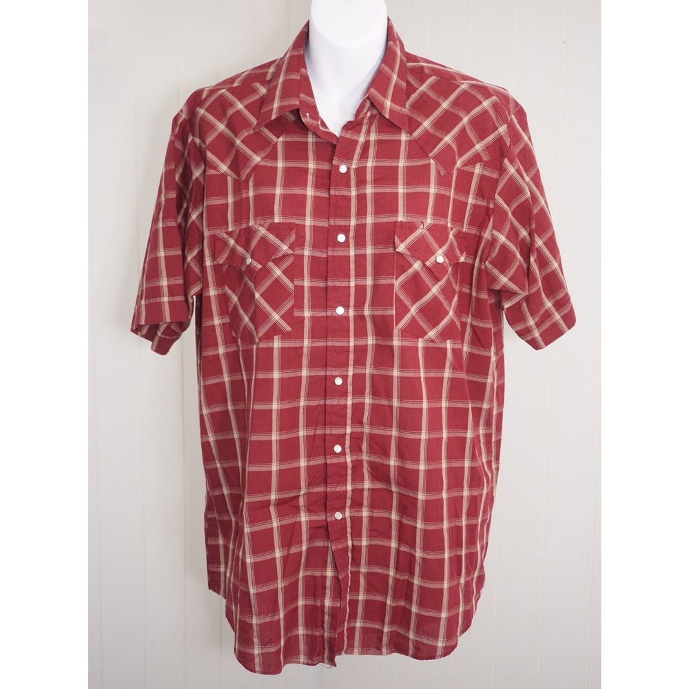 Plains Medium Red Plaid Short Sleeve Western Snap Shirt